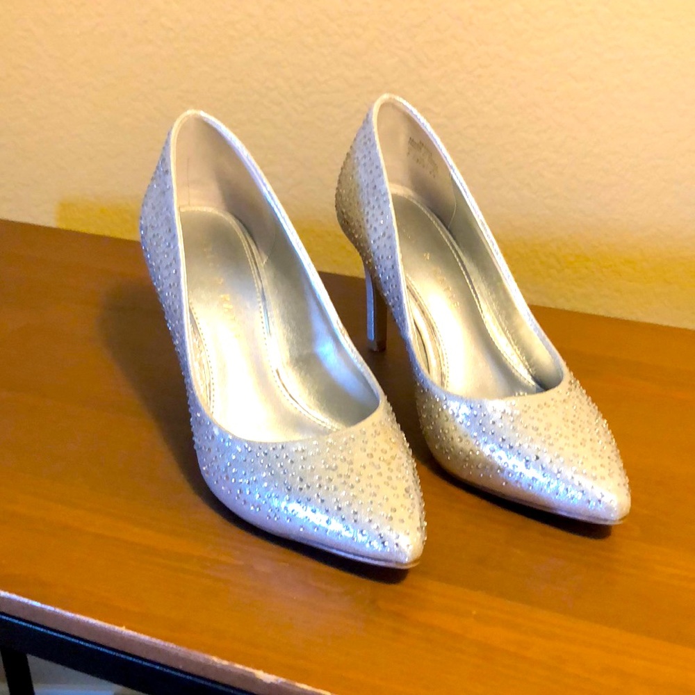 Silver rhinestone heels